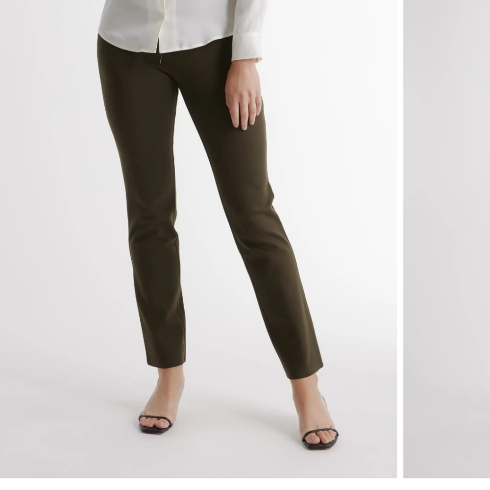 Quince Olive Green Ultra Stretch Ponte  Pants Straight Leg